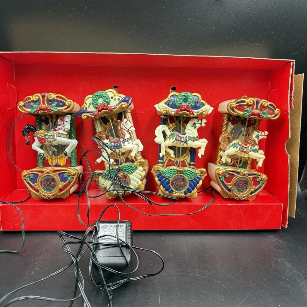 Vtg 1992 Mr Christmas Holiday Carousel Musical Set Of 4 Read !